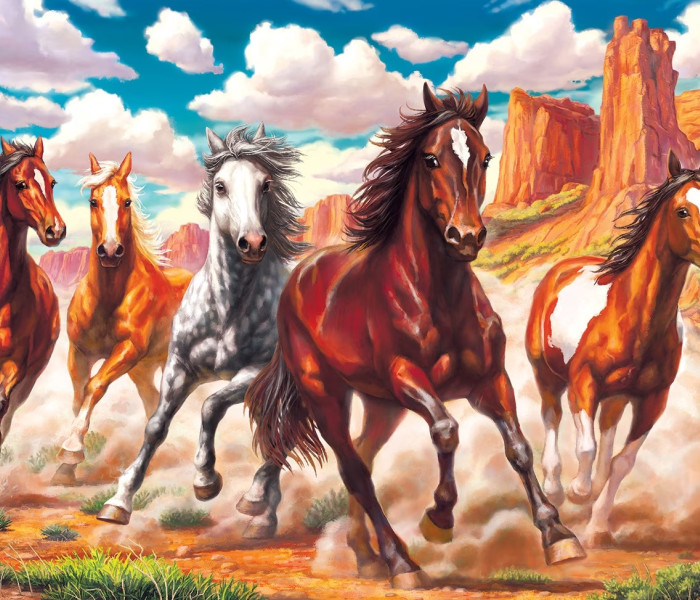 Puzzle - Art puzzle - Dzikie konie w dolinie