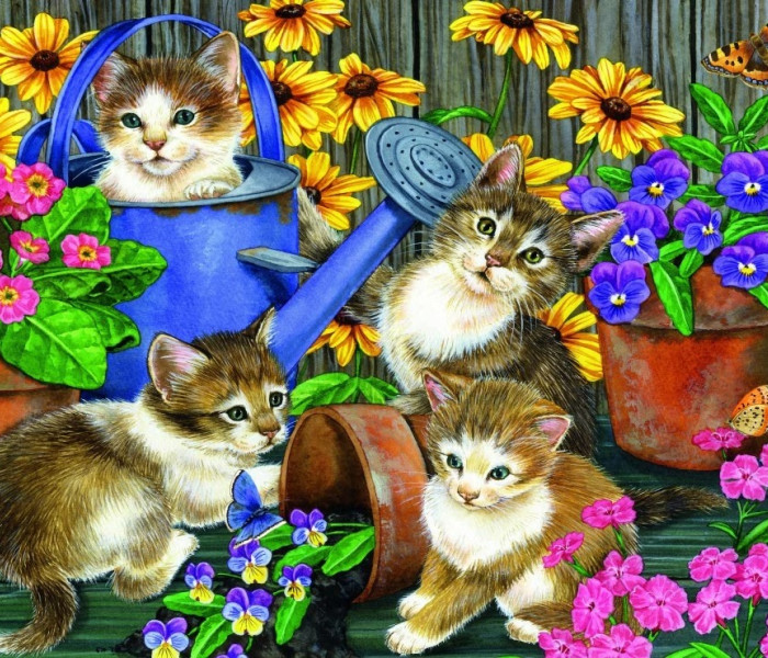 Puzzle - Bluebird - Psoty w ogrodzie