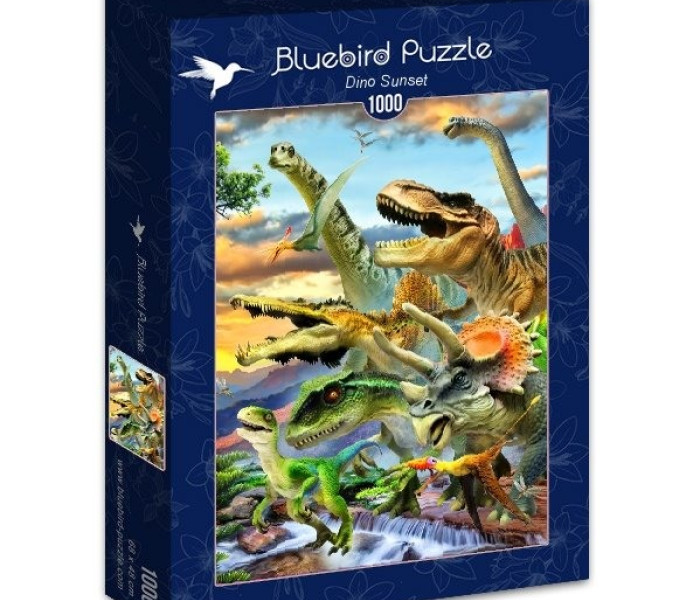Puzzle - Bluebird - Dinozaury o zachodzie słońca