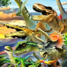 Puzzle - Bluebird - Dinozaury o zachodzie słońca