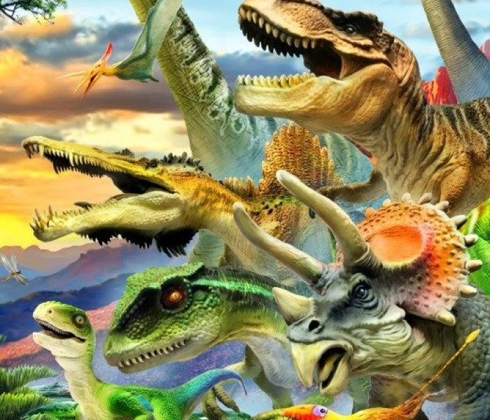 Puzzle - Bluebird - Dinozaury o zachodzie słońca