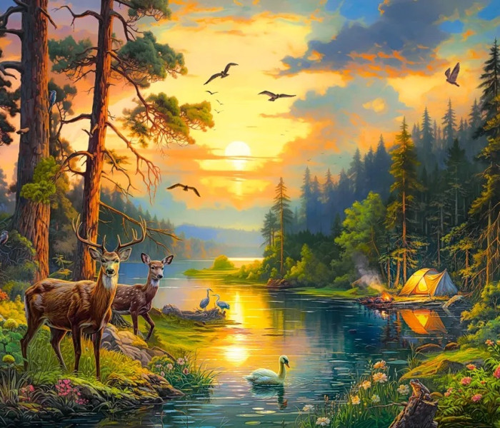 Puzzle - Castorland - Zachód słońca nad leśną rzeką