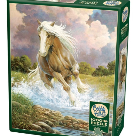 Koń biegnący przez rzekę