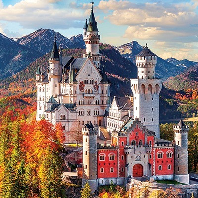 Widok na Neuschwanstein - Puzzle Panoramiczne 