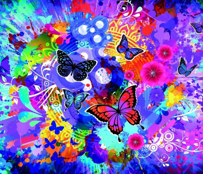 Puzzle - Grafika - Kolorowe motyle i kwiaty