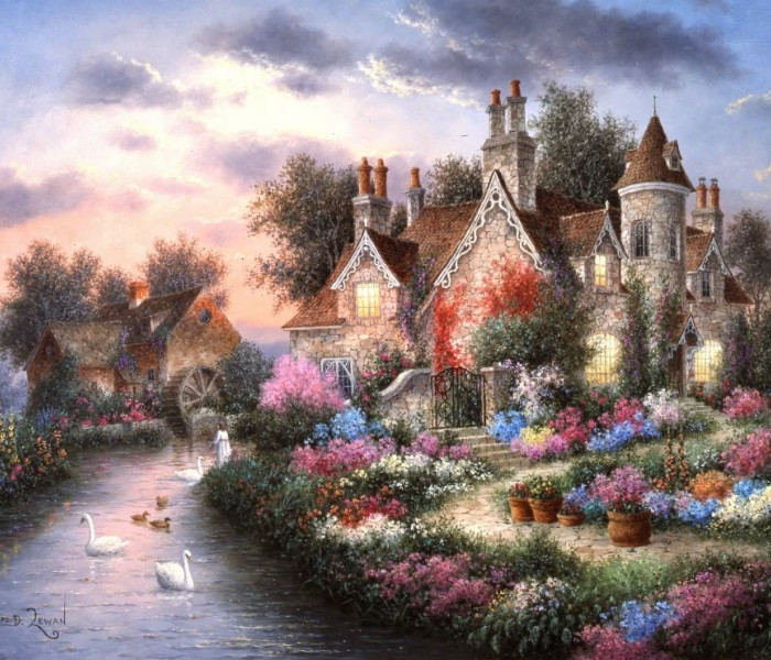 Puzzle - Grafika - Dom nad strumieniem młyńskim