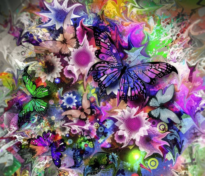 Puzzle - Grafika - Kwiaty i motyle