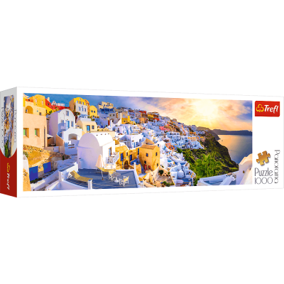 Zachód słońca na Santorini, Grecja - Puzzle Panoramiczne 