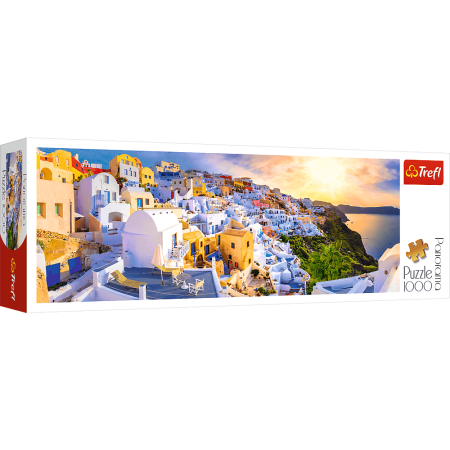 Zachód słońca na Santorini, Grecja - Puzzle Panoramiczne 