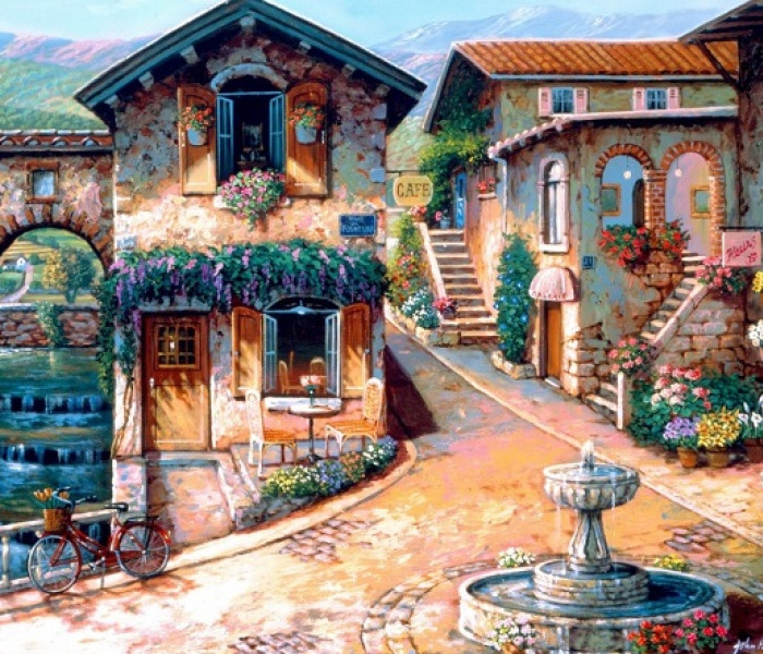 Puzzle - Bluebird - Fontanna na placu